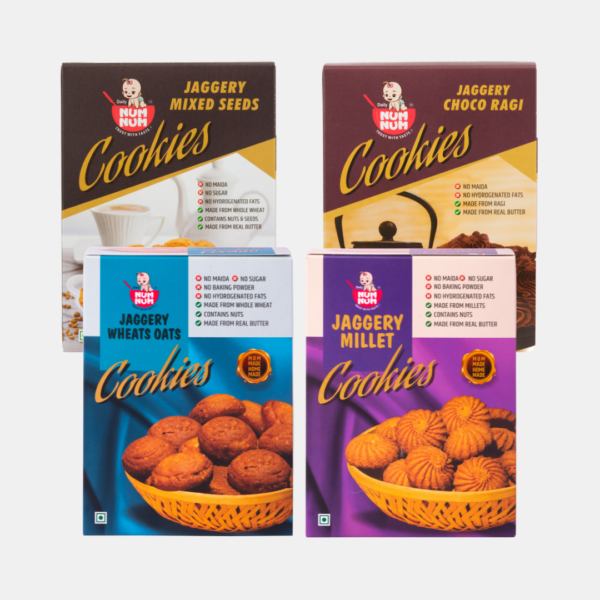 Jaggery Cookies Combo| Wheat Oats, Millet, Mixed Seeds, Choco Ragi | 150 Gms*4 | 600 GMs